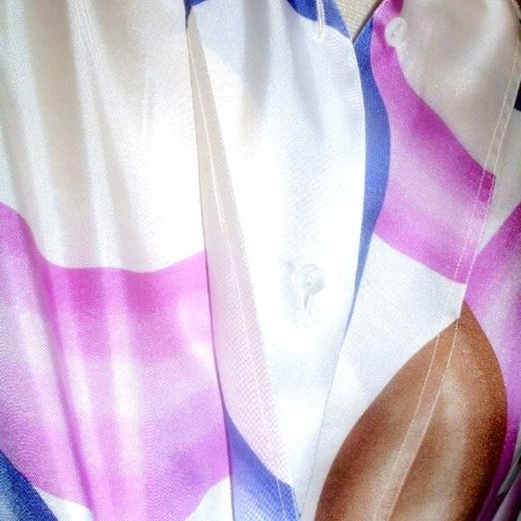SALVATORE FERRAGAMO silk print shirt + scarf tie 6 vintage oversized white pink - Picture 7 of 7